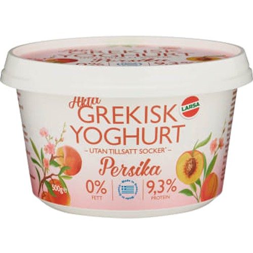 Äkta Grekisk Yoghurt Persika 0% 500g Larsa Foods