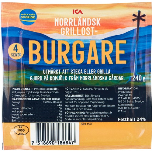 Grillostburgare Norrländsk 24% 4-p 240g ICA