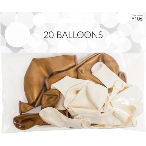 Ballonger guld/vit 20-p Happy Party