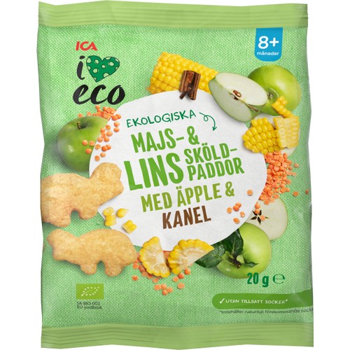 Barnsnacks Majs & linssköldpaddor Ekologiskt 8m 20g ICA I love eco