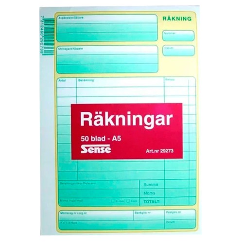 Räkningsblock A5 50 blad Sense
