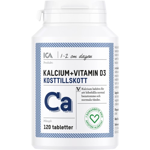 Kalcium + Vitamin D3 Kosttillskott 120st ICA Hjärtat