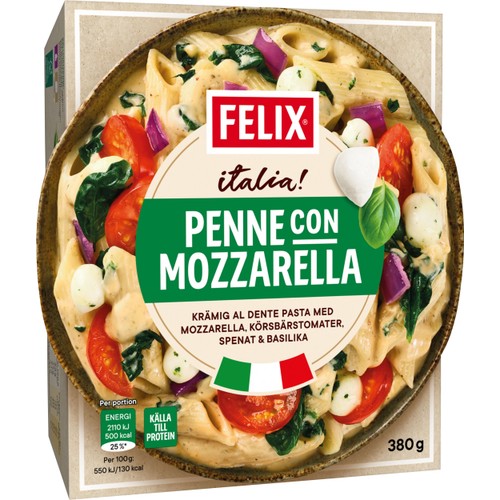 Penne con mozzarella Fryst 380g Felix
