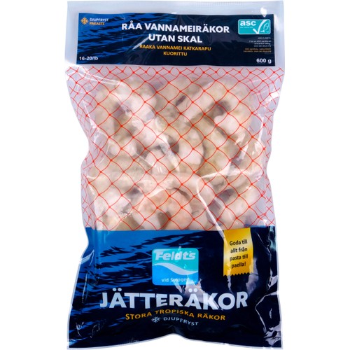 Vannameiräkor Rå Utan Skal 16/20 Frysta 600g Feldt's