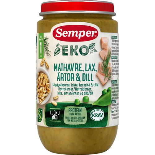 Barnmat Havre Lax Ärtor 12m Ekologisk 235g KRAV Semper