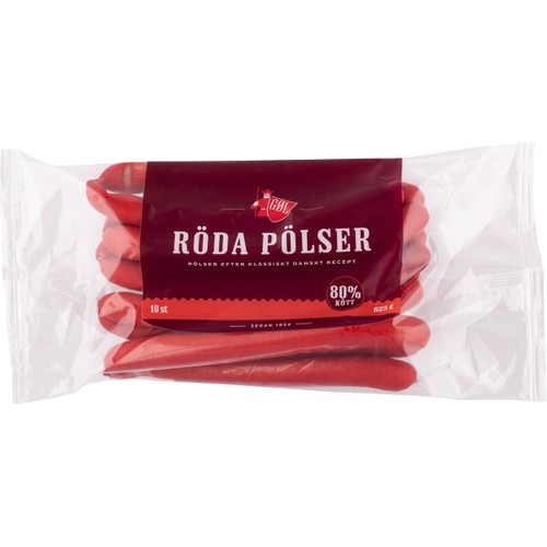 Röda Hot Dog Pölser 80% Kötthalt 625g Göl
