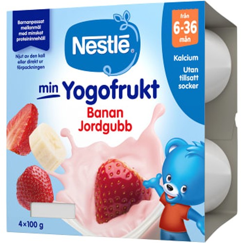 Min YogoFrukt Jordgubb Banan Från 6m 4-p 400g Nestle