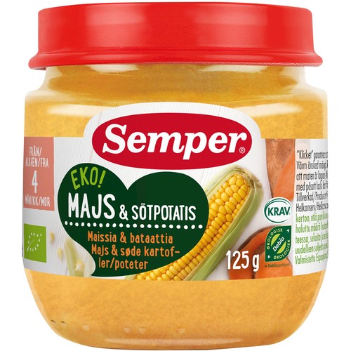 Majs och sötpotatis Från 4m 125g KRAV Semper
