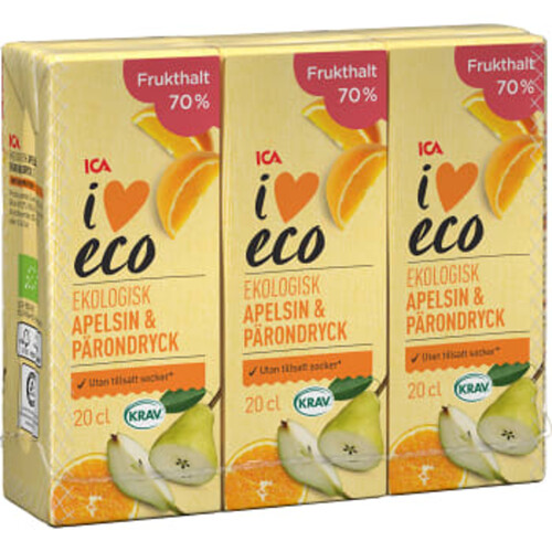Fruktdryck Apelsin & päron 20cl 3-p ICA I love eco