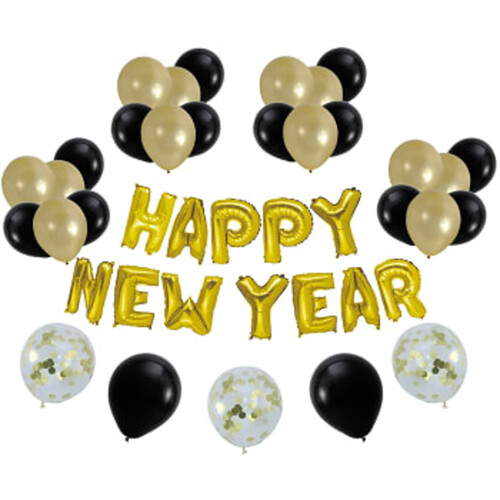 Ballongset Happy New Year Guld/svart Alrik Hedlund