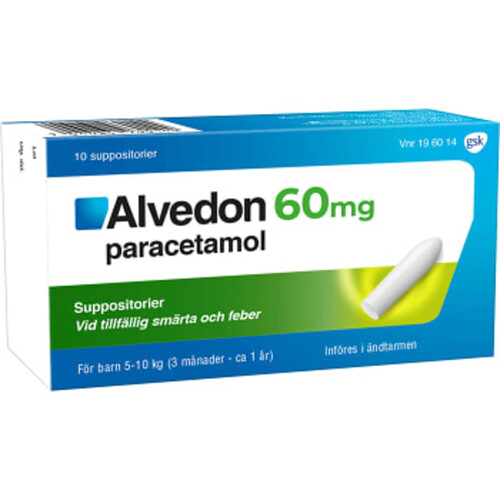 Alvedon Barn 5-10kg Suppositorier 60mg 10-p