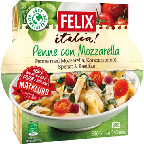 Penne con mozzarella Måltid Fryst 380g Felix