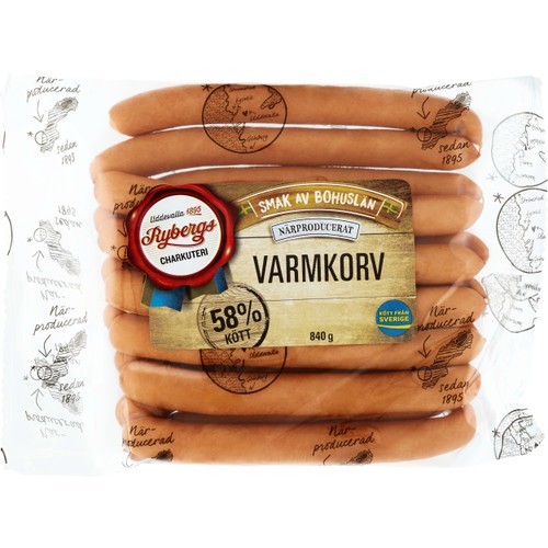 Varmkorv Storpack 58% Kötthalt 840g Rybergs Chark