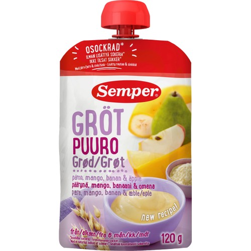 Gröt med päron, mango, banan & äpple 6m 120g Semper