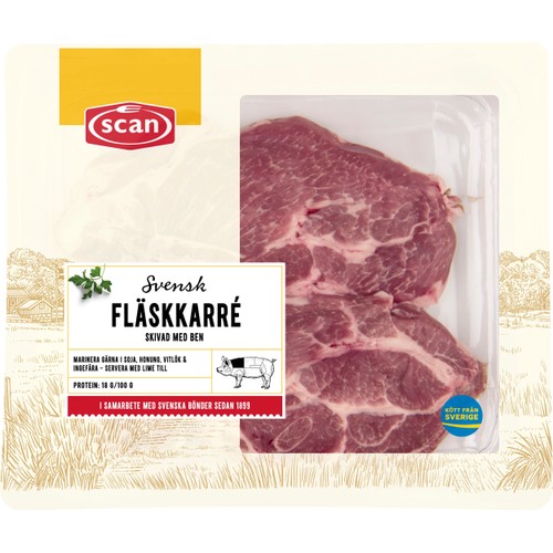 Fläskkarré Färsk Skivad med ben ca 600g Scan