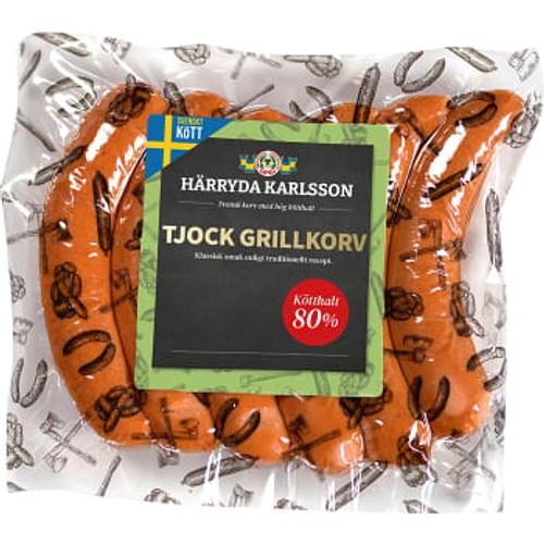 Grillkorv Tjock 80% Kötthalt 560g Härryda Karlsson