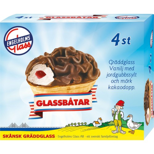 Glassbåt Vanilj med jordgubbssylt 65g 4-p Engelholms Glass