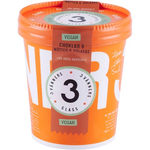 Glass Choklad nötter & kolasås Vegansk 500ml 3 Vänners Glass