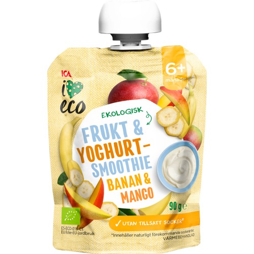 Frukt & Yoghurtsmoothie banan & mango 6m 90g ICA I love eco