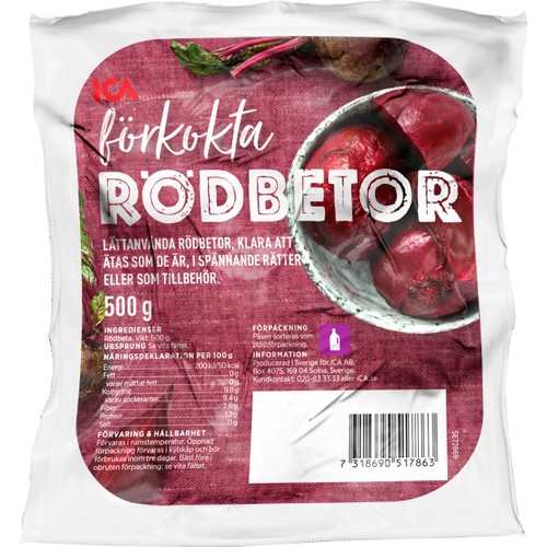 Förkokta rödbetor 500g Klass 1 ICA