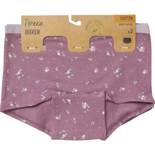 Boxer Athena 3p lila med blommor 98/104 ICA I love eco