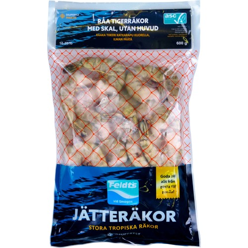 Tigerräkor Rå Med Skal Asc 16/20 600g Feldt's