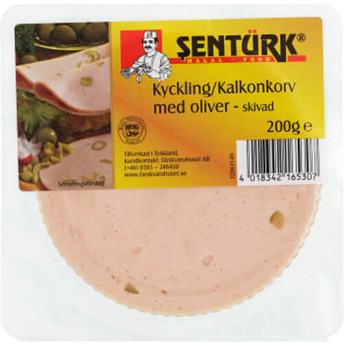 Kyckling Kalkonkorv med oliver skivad 200g Sentürk