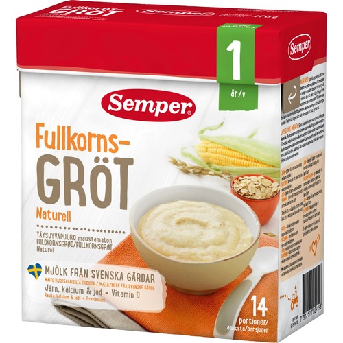 Fullkornsgröt Naturell Från 1år 14 port 470g Semper