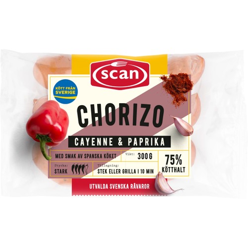 Chorizo Cayenne Paprika 75% Kötthalt 300g Scan