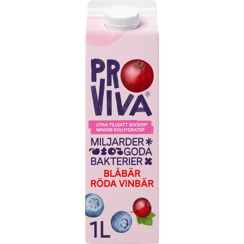 Fruktdryck Blåbär Röda vinbär Utan tillsatt socker 1l Proviva