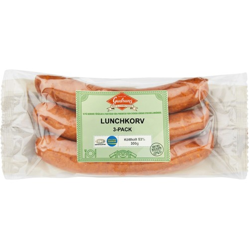Lunchkorv Alspånsrökt 3-pack 300g Gudruns