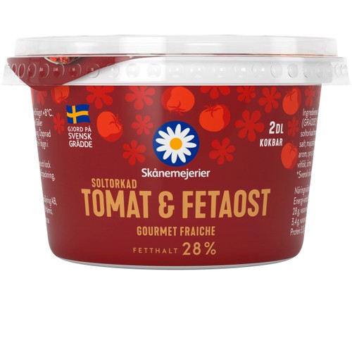 Crème fraiche Gourmet Soltorkad Tomat & fetaost 28% 2dl Skånemejerier
